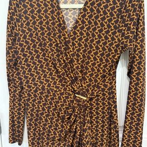 MICHAEL Michael Kors Brown and Orange Long Sleeve Faux wrap dress , nwot